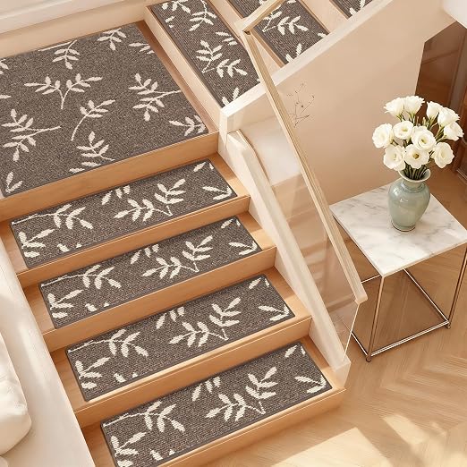Non-Slip Landing Mat for Wooden Steps Indoor,Carpet Stair Treads | 30"x 30" Peel and Stick Soft Stair Rugs for Pets, Non Skid Wood Staircase Step Treads Reusable,Stair Protectors, Brown