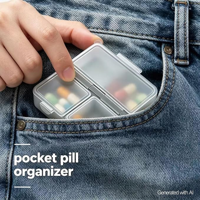 Small Travel Pill Case,6PCS Portable 3 Grids Pocket Pill Box,Mini Compact Pill Organizer for Daily Medicine,Gummy Vitamins, 3 Times Pill Container,2.4"x2.6" Brown,Yellow,Gray