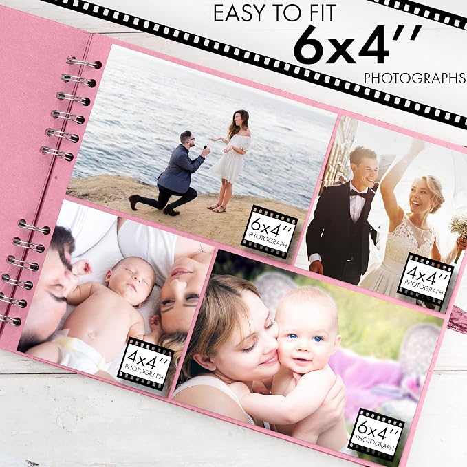Bstorify Square Scrapbook Photo Albums 50 Pages (11 x 8.5 Inch) Pink Thick Paper, Hardcover, Ribbon Closure - Ideal for Your Scrapbooking Albums, Art & Craft Projects (Pink, 11 x 8.5 Inch)