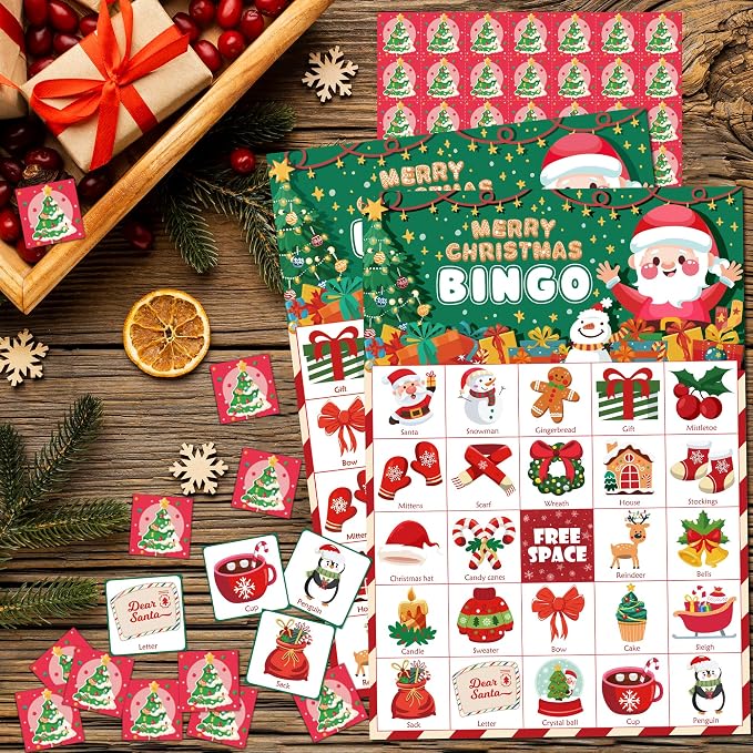OHOME Christmas Games | Xmas Bingo for Kids - 24 Players Christmas Crafts Activities Party Favors Supplies for Families - Xmas Gifts Bulk for Boys Girls Grandkids | Stocking Stuffers for Kids Toddler