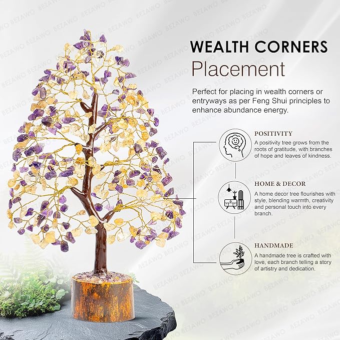 Amethyst & Citrine Crystal Tree of Life - Chakra Tree of Life, Handmade Gemstone Tree, Feng Shui Tree, Crystal Decoration, Money Tree, Spiritual Gift, Healing Crystal Tree, Gem Tree, Chakra Decor