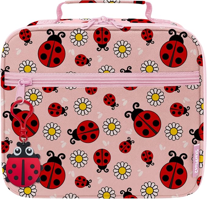 Medium Pill Bottle Organizer, Kids Travel Medicine Bag, Lady Bugs | Slim prescription bottle organizer for children’s medications, with removable zipper toy and storage for medical supplies