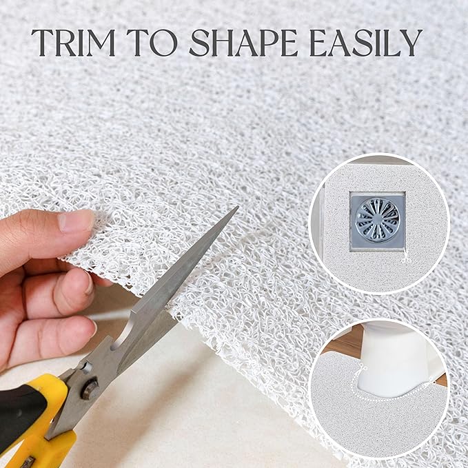 Bathtub Mat Non Slip, 47x17 Inch Shower Mats for Inside Shower, PVC Loofah Bathroom Mat Quick Dry with Drain Hole, Phthalate-Free Bath Mats for Shower Bathroom Tub and Wet Areas (White)