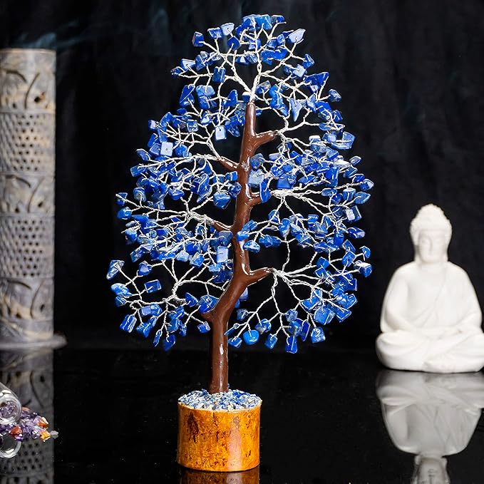 Lapis Lazuli Crystal Tree of Life healing crystals Spiritual Blue Shelf Decorations & Crystal Decor Feng Shui Table Decor Gifts for Men Dad & Boyfriend or Perfect Housewarming Home Accents Decor Gift
