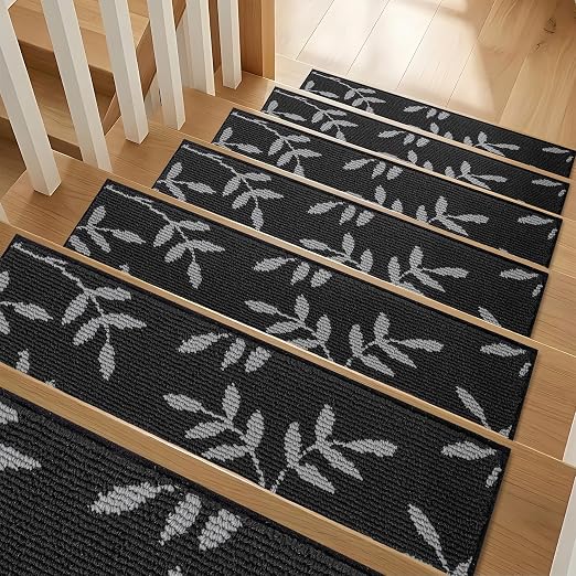 Carpet Stair Treads, Non-Slip Stair Treads for Wooden Steps Indoor | Stair Runner for Pets, Non Skid Staircase Step Treads Washable Reusable, Stair Protectors 30" x8" Set of 15, Black