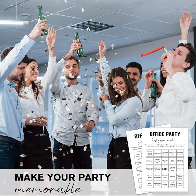 Find Someone Who Bingo Cards, 25 Unique Randomized 5x7 Sheets, Get to Know You Bingo Game for Adults, Ice Breaker Office Party Games, Team Building Games for Work, High Replay Value - B005