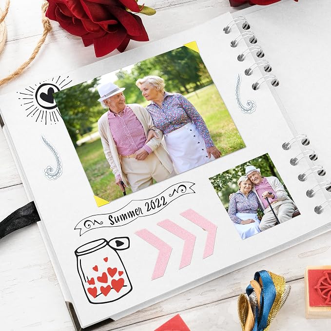 Bstorify Square Scrapbook Photo Albums 36 Pages (7 X 7 Inch) White Thick Paper, Hardcover, Metal Corners, Ribbon Closure - Ideal for Your Scrapbooking Albums, Art & Craft Projects
