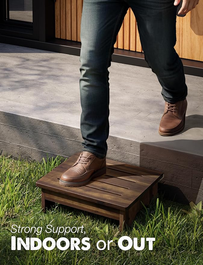 HOLANA 5” Acacia Wooden Step Stool for Adults (Fully Assembled) - 500 LBS Small Step Stool, Bed Steps for High Beds for Adults - Small Wooden Stool for Handicap, Elderly, Seniors (Walnut Color)