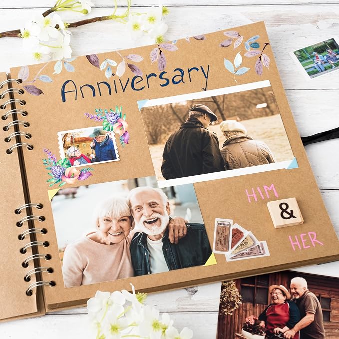 Bstorify 10 x 10 Inches Scrapbook Album For 4 x 6, 8 x 10 Pictures, 70 Pages Brown Thick 200gsm Kraft Paper Corner Protectors, Ribbon Closure - Ideal for Your Scrapbooking, Art & Craft Projects
