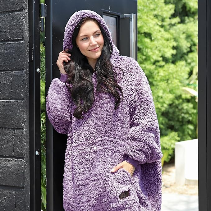 Catalonia Oversized Blanket Hoodie Sweatshirt, Wearable Sherpa Lounging Pullover for Adults Women Men