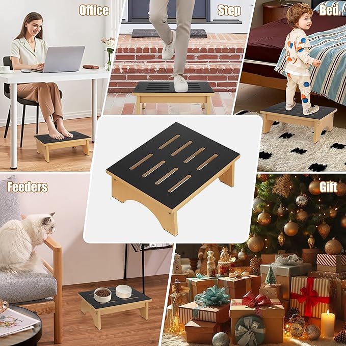 Wooden Step Stool, Bed Steps for High Beds for Adults Elderly with Non-Slip Rubber Surface, Heavy Duty One Step Stool for Bed with 450 LBS Capacity for Bedroom Kitchen Bathroom, or Bedside