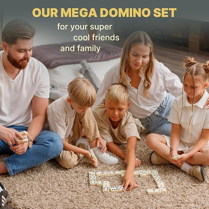 Mega Large 3" Dominoes Set for Adults and Kids – Dominoes Double 6 Classic Board Games – Double Six Domino Set with 28 Tiles and Gift Case, Juegos de Mesa (MEGA)