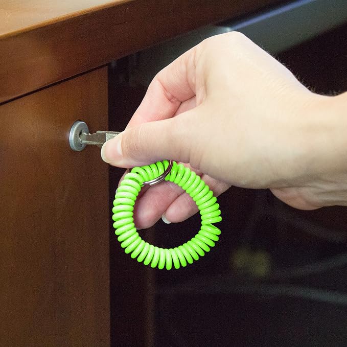 Lucky Line 2” Spiral Wrist Coil with Steel Key Ring, Flexible Wrist Band Key Chain Bracelet, Stretches to 12”, Neon Green, 1 PK (410461)