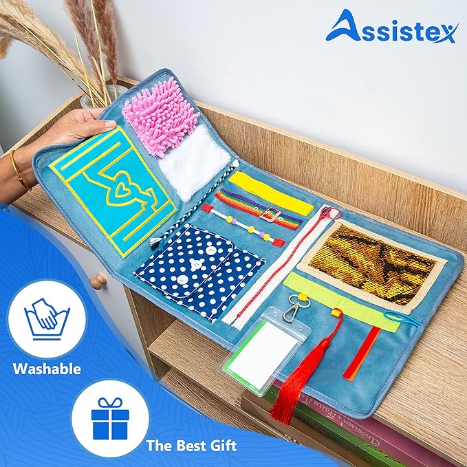 Assistex Fidget Blanket for Adults with Dementia – Sensory Toys for Alzheimer’s Patients, Activity Mat for Seniors with Dementia, Busy Blanket with Sensory Toys for Elderly, with Guide Book