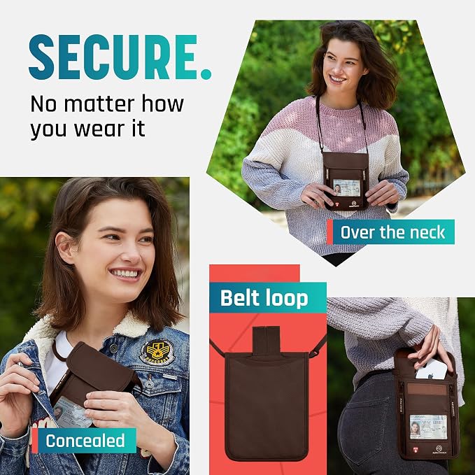 Alpha Keeper Neck Wallet for Travel Man and Women, RFID Passport Holder