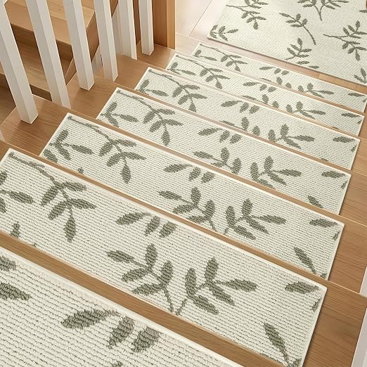 Carpet Stair Treads, Non-Slip Stair Treads for Wooden Steps Indoor | Stair Runner for Pets, Non Skid Staircase Step Treads Washable Reusable, Stair Protectors 30" x8" Set of 4, White