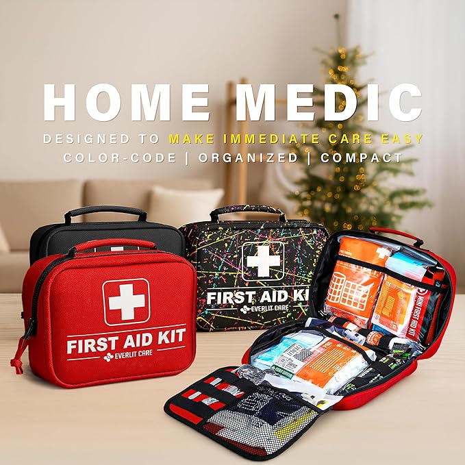 380 Pcs First Aid Kit for College Student, All-Purpose Medicine Kit for Cuts, Scrapes, Burns, Emergency Preparedness | for Home, Office, Car, Travel, Camping, Outdoor (Red)