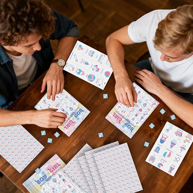 Gender Reveal Bingo Game Cards - 24 Players Neutral Baby Shower Activities for Family and Friends, Pregnancy Announcement Bingo Cards for Adults, Holiday Party Supplies Favors