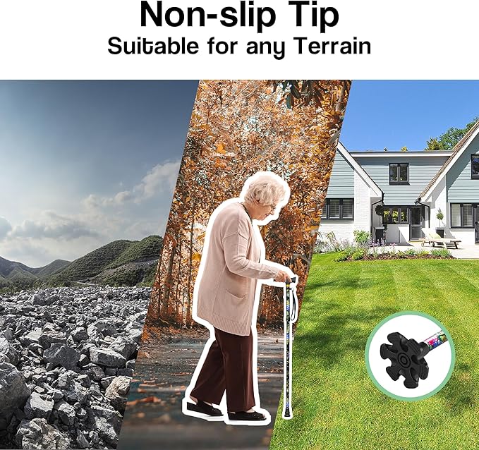 Walking Cane LIXIANG Cane for Man/Woman | Mobility & Daily Living Aids | 5-Level Height Adjustable Walking Stick | Comfortable Plastic T-Handle Portable Walking Stick Folding Cane