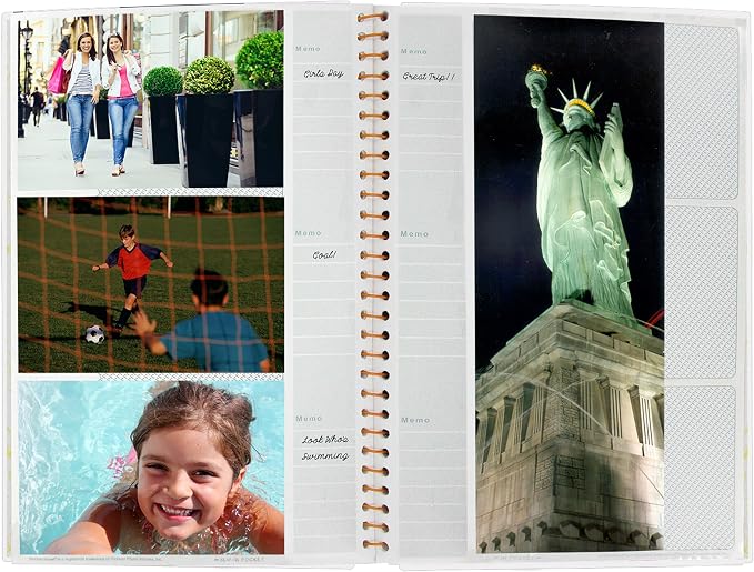 Spiral Bound Photo Album 300 Bi-Directional Memo Pockets Hold 4x6 Photos, White