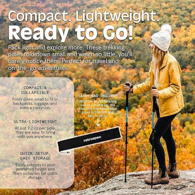 Retrospec Solstice Hiking Poles for Men & Women - Adjustable and Collapsible Lightweight Walking & Trekking Sticks - Aluminum w/Cork or Foam Grip