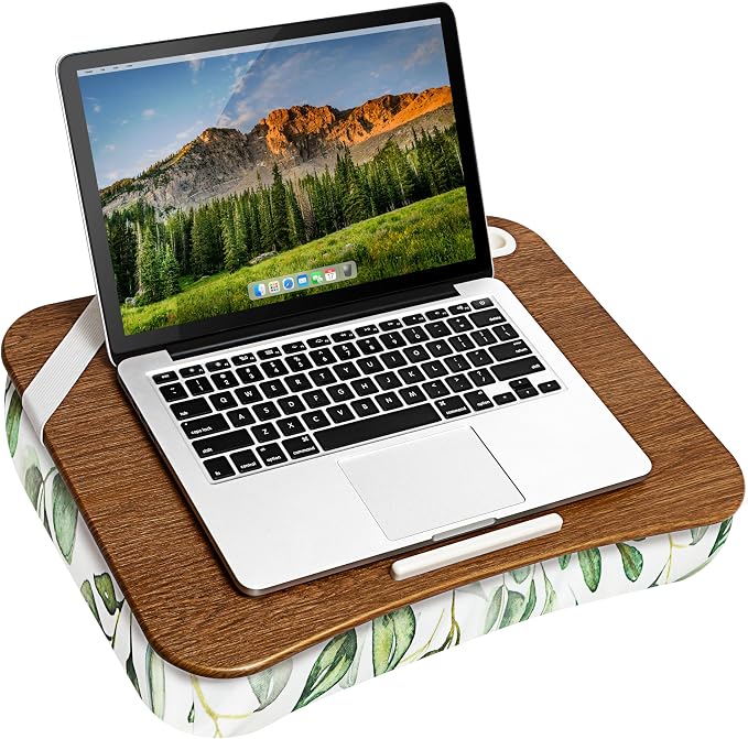 LAPGEAR Designer Lap Desk – Watercolor Leaves, 2-Pack with Storage Basket