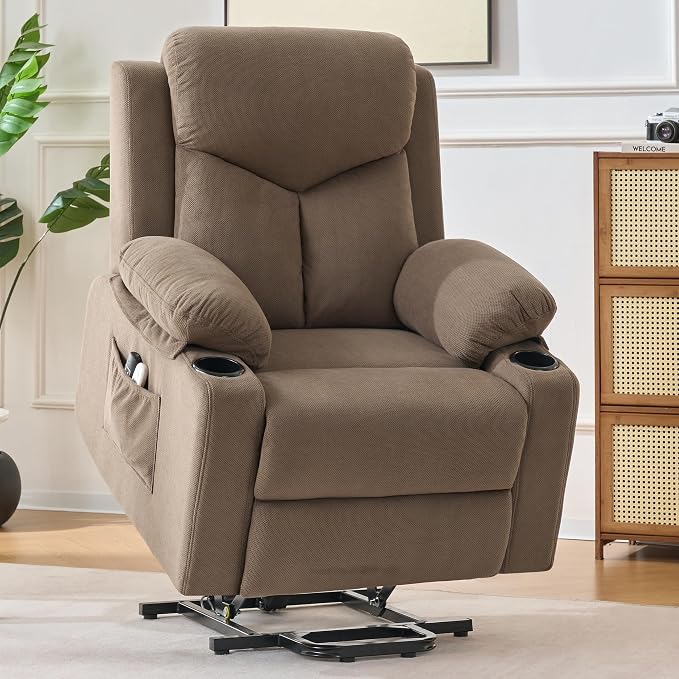 Power Lift Recliner Chair for Elderly with Massage, Electric Lift Chair with Remote, Cup Holders,USB & Type-C Ports for Living Room, L9913 (Coffee)