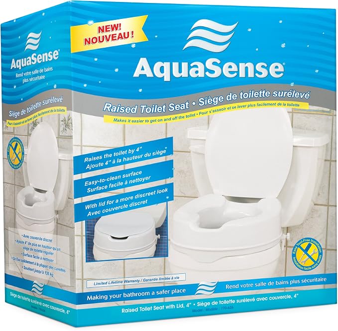 Drive Medical AquaSense Raised Toilet Seat with Lid, Standard Seat, White | Raised Toilet Seat with Lid Adds Comfortable Height for Easier, Safer Everyday Bathroom Use and Access