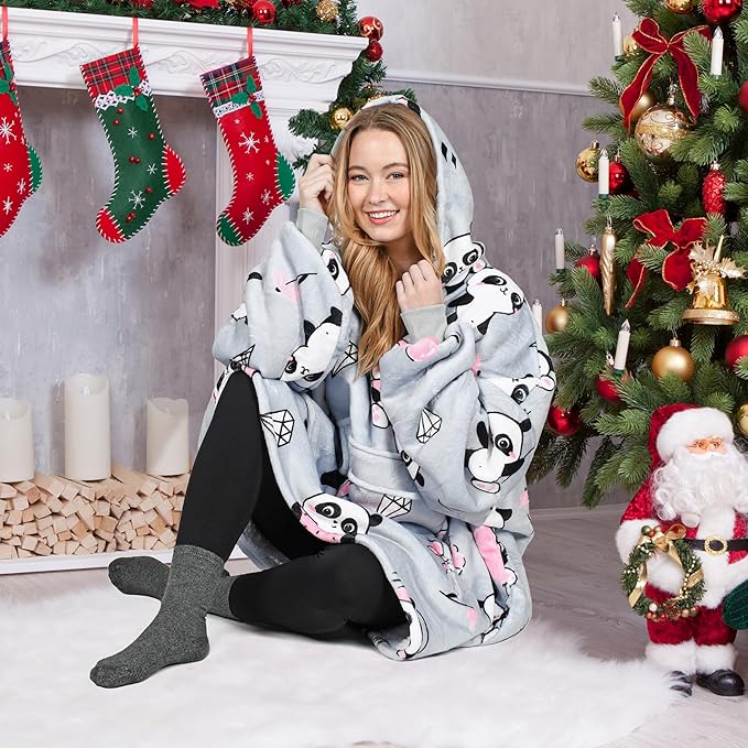 Catalonia Oversized Blanket Hoodie Sweatshirt, Wearable Sherpa Lounging Pullover for Adults Women Men