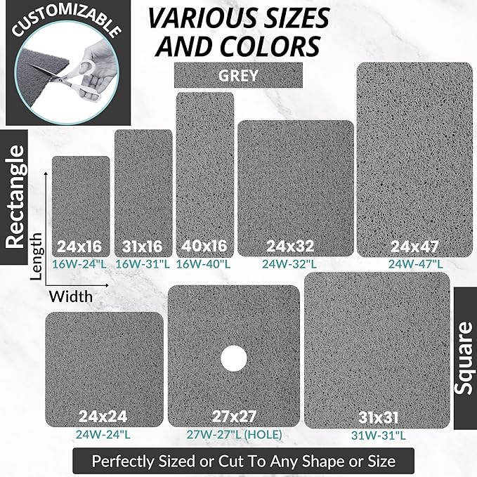 Enkosi Loofah Shower Mat Non Slip – Square Anti Slip Bath Mat for Inside Showers, Bathtub, Tub, Bathroom - Grey, Cushioned, Quick Dry PVC, with Drain Holes - Secure Grip Safety Pad (Grey 24x24)