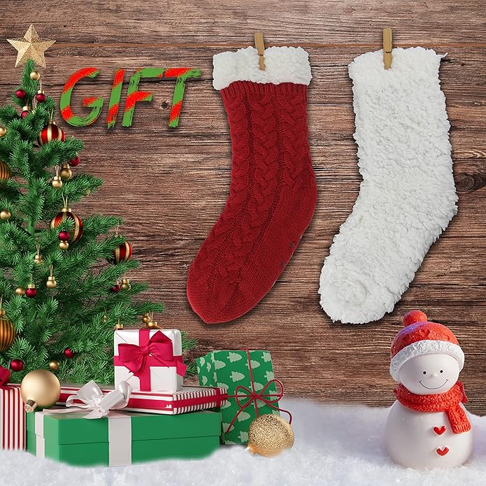 Slipper Socks for Women with Gripper - Winter Non Slip Thick Fuzzy Socks - Warm Cozy Christmas Gift