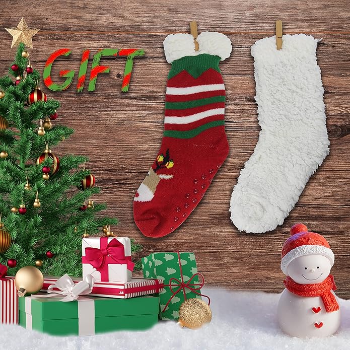 Slipper Socks for Women with Gripper - Winter Non Slip Thick Fuzzy Socks - Warm Cozy Christmas Gift