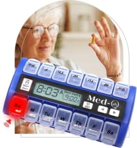 Med-Q Digital Pill Box with Alarms – Pill Organizer with Flashing Lights & Beeping Reminders – Monthly Pill Dispenser for Seniors, Dementia, Alzheimer’s, Medication & Vitamin Management