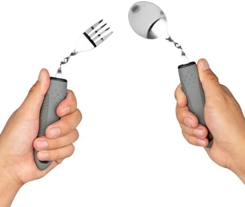 Bendable Adaptive Utensils for Elderly, Disabled People, Parkinson’s, Arthritis, Hand Tremors, Weak Hand Grip & Handicapped, Arthritic Hands-Non Slip Handles(wanqu4,Gray)
