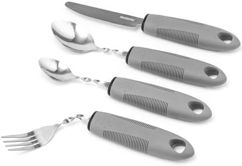 Bendable Adaptive Utensils for Elderly, Disabled People, Parkinson’s, Arthritis, Hand Tremors, Weak Hand Grip & Handicapped, Arthritic Hands-Non Slip Handles(wanqu4,Gray)
