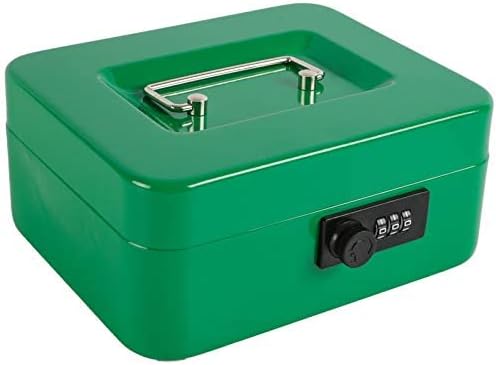 xydled Cash Box with Money Tray,Locking Cash Box with Combination Lock,Money Box with Removable Coin Tray,Medium,9.84 inchx 7.87 inchx 3.54 inch,Green