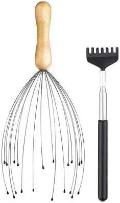 TSL Enterprises LLC Quality Wood Handle 20 Claw Scalp Massager with Telescopic Back Scratcher