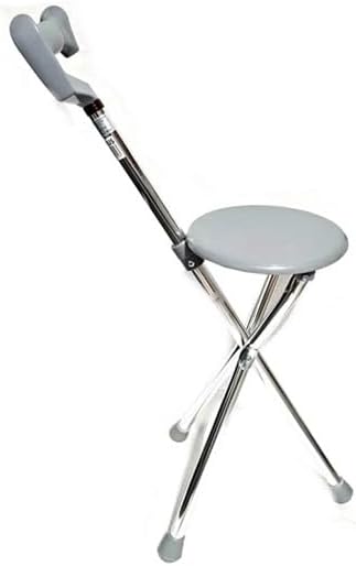 Cane Walking Stick seat Folding Portable Travel Camp Stool Chair Silver 250 Pound