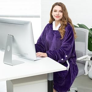 JOYWOO Purple Foldable Wearable Blanket Hoodie with Gloves,Oversized Cat Lovers Sweatshirt Blanket for Adult, Birthday Gifts for Women,Mom,Grandma,Cozy Sherpa Blanket with Giant Pocket Winter Gifts