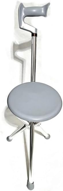 Cane Walking Stick seat Folding Portable Travel Camp Stool Chair Silver 250 Pound