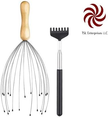 TSL Enterprises LLC Quality Wood Handle 20 Claw Scalp Massager with Telescopic Back Scratcher