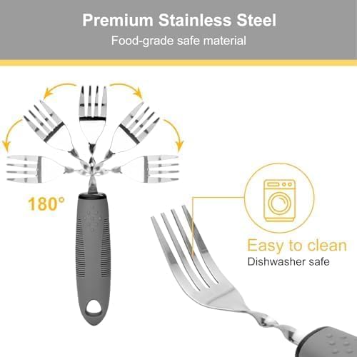 Bendable Adaptive Utensils for Elderly, Disabled People, Parkinson’s, Arthritis, Hand Tremors, Weak Hand Grip & Handicapped, Arthritic Hands-Non Slip Handles(wanqu4,Gray)
