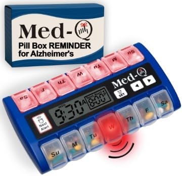 Med-Q Digital Pill Box with Alarms – Pill Organizer with Flashing Lights & Beeping Reminders – Monthly Pill Dispenser for Seniors, Dementia, Alzheimer’s, Medication & Vitamin Management