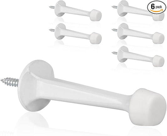 6 Pack Solid Rigid Door Stops - Heavy Duty Door Stoppers Wall Protector with Soft Rubber Tips, White