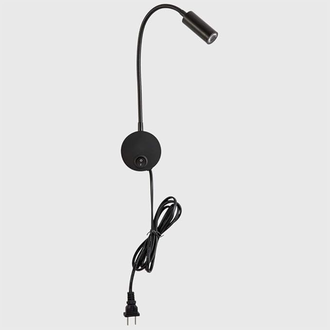 Wall Mounted Reading Light Sconces Lamp LED 3W Warm White 3000K Plug Cord Black Finished 1 Piece