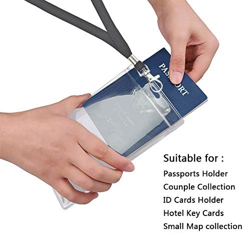 Extra Large Passport Holders with Lanyards- Water and Tear Resistant Badge Holders Suitable for Travel Used (10Pack Black Lanyards)
