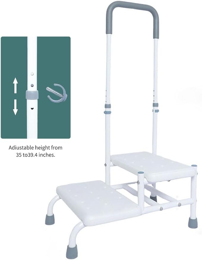 Heavy Duty 2 Step Stool with Adjustable Handrail - 5 Kinds of Height Adjustable, for Seniors Elderly, Adults and Others who Need Extra Help, Can Withstand 400 Pounds