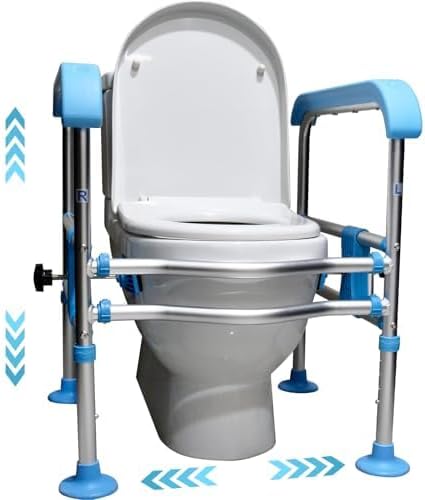 Heavy Duty Aluminum Toilet Safety Rails for Seniors,Adjustable LED Toilet Safety Frame for Elderly,Adjustable Height & Width Safety Rails Support for Most Toilets,Stand Up Assist,665lbs