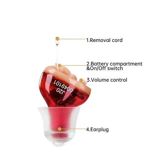 Hearing Amplifier Aid In Ear Hearing Aids Battery Operated Sound Amplifier | Single Hearing Aid for Seniors, Invisible Sound Enhancer Red(Right Ear)