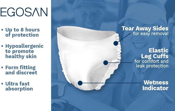 EGOSAN Maxi Incontinence Underwear Pull Ups Lightweight Breathable Disposable with New Designed Acquisition Layer, Stretchable Form-Fitting Max Absorbency for Men and Women (Large (2 Count Sample))